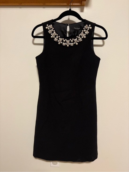 White House Black Market Dresses & Skirts - White House Black Market Black Sleeveless Mini Dress with Pearl-Crystal Collar